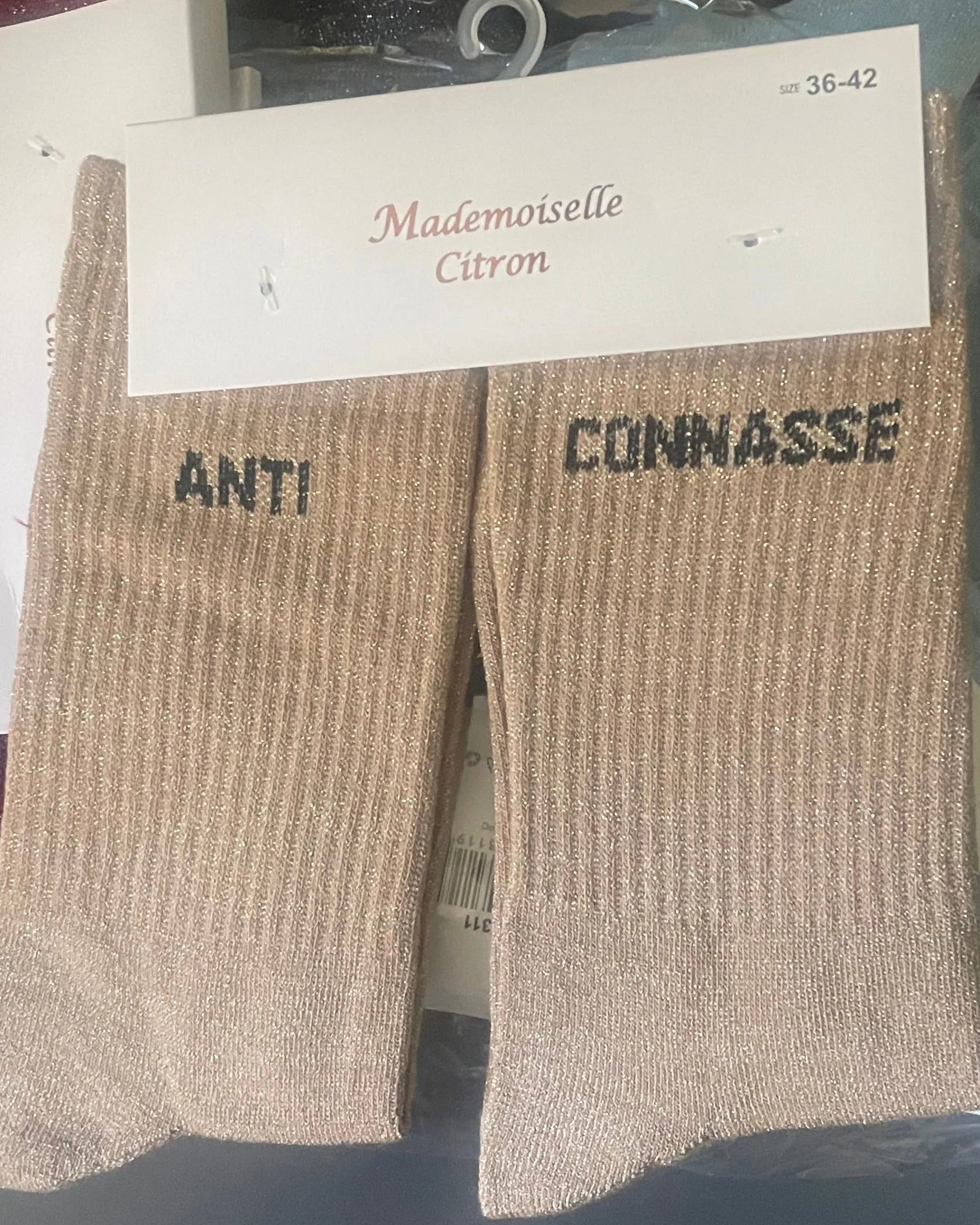 chaussettes pailletées “ANTI CONNASSE” coloris variés – taille 36-42