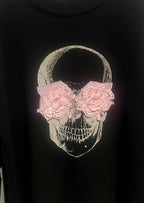 Sweat crâne romantique fleurs roses manches découpées 65x61 cm made in Italy