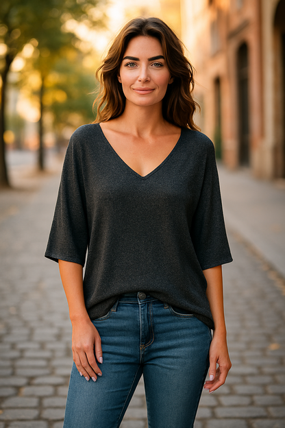 Pull Lily -  Col V Pailleté en Noir ou Marine