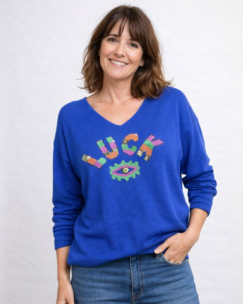 Pull message positif LUCK maille viscose confortable 36-44