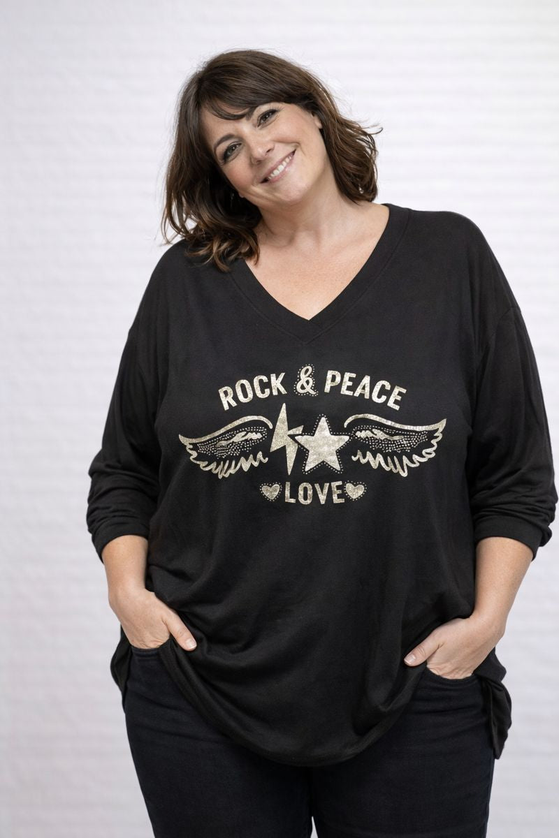 Pull Rock Peace Love 30% angora made in Italy plusieurs coloris