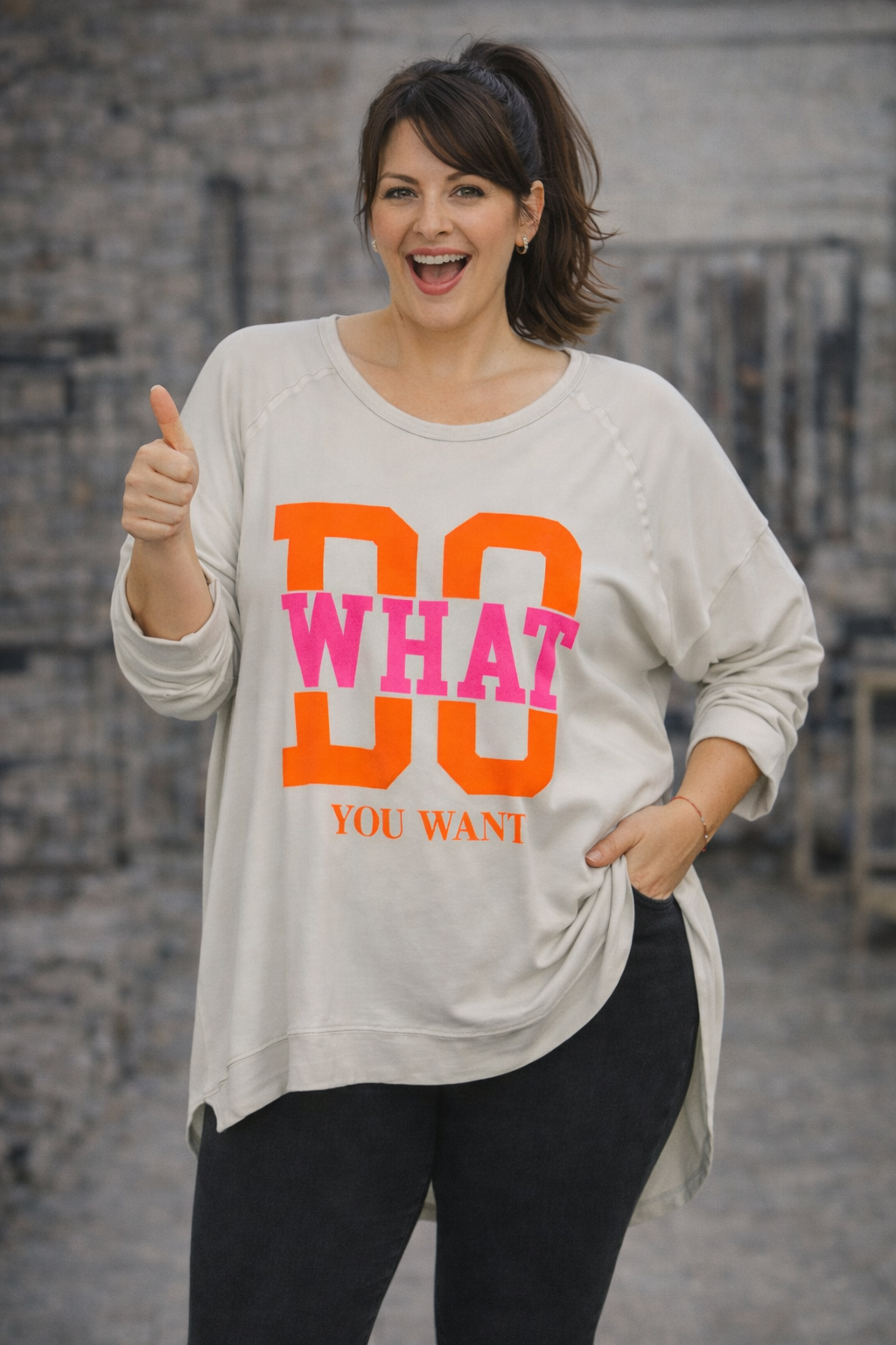 Tunique Audace DO WHAT YOU WANT orange rose fluo écru made in Italy 46-54