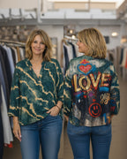 Blouse Love bimatière devant camouflage camel dos imprimé LOVE pop art coloré made in Italy