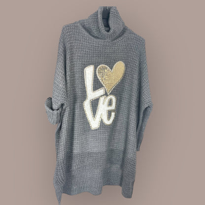 Pull oversize col roulé Love