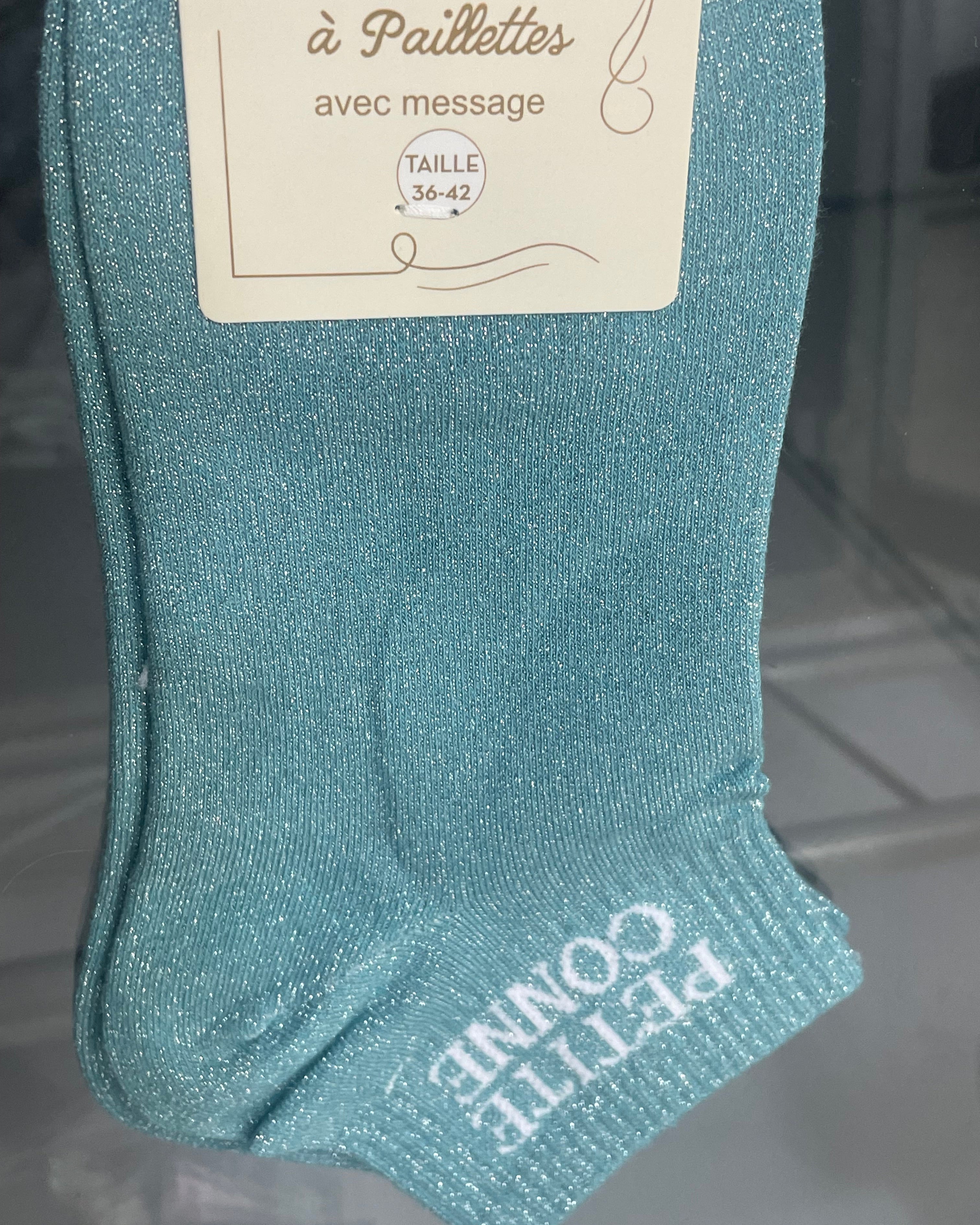 Socquettes Petite conne paillettes métallisées coton couleur indigo