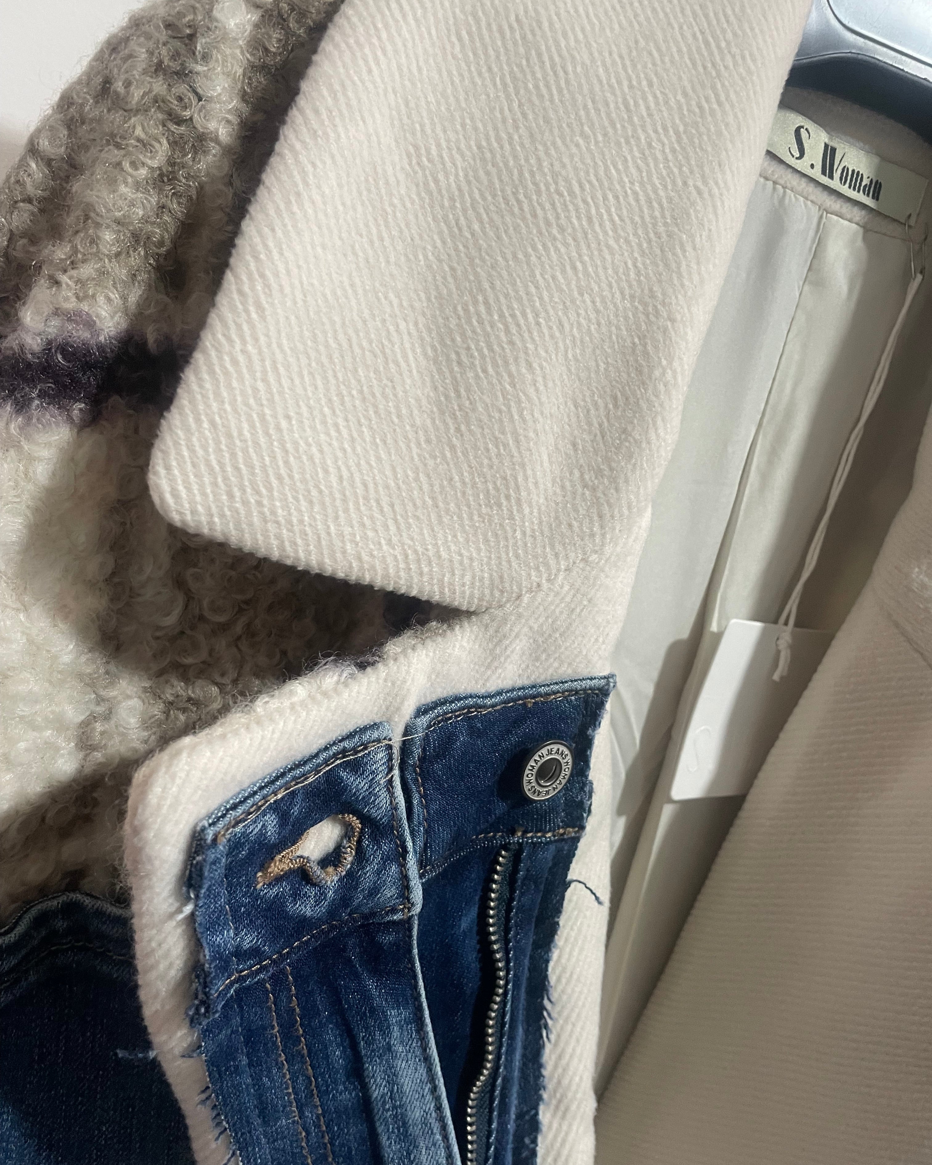 Manteau S.Woman carreaux beige marron coupe oversize 68x104 cm