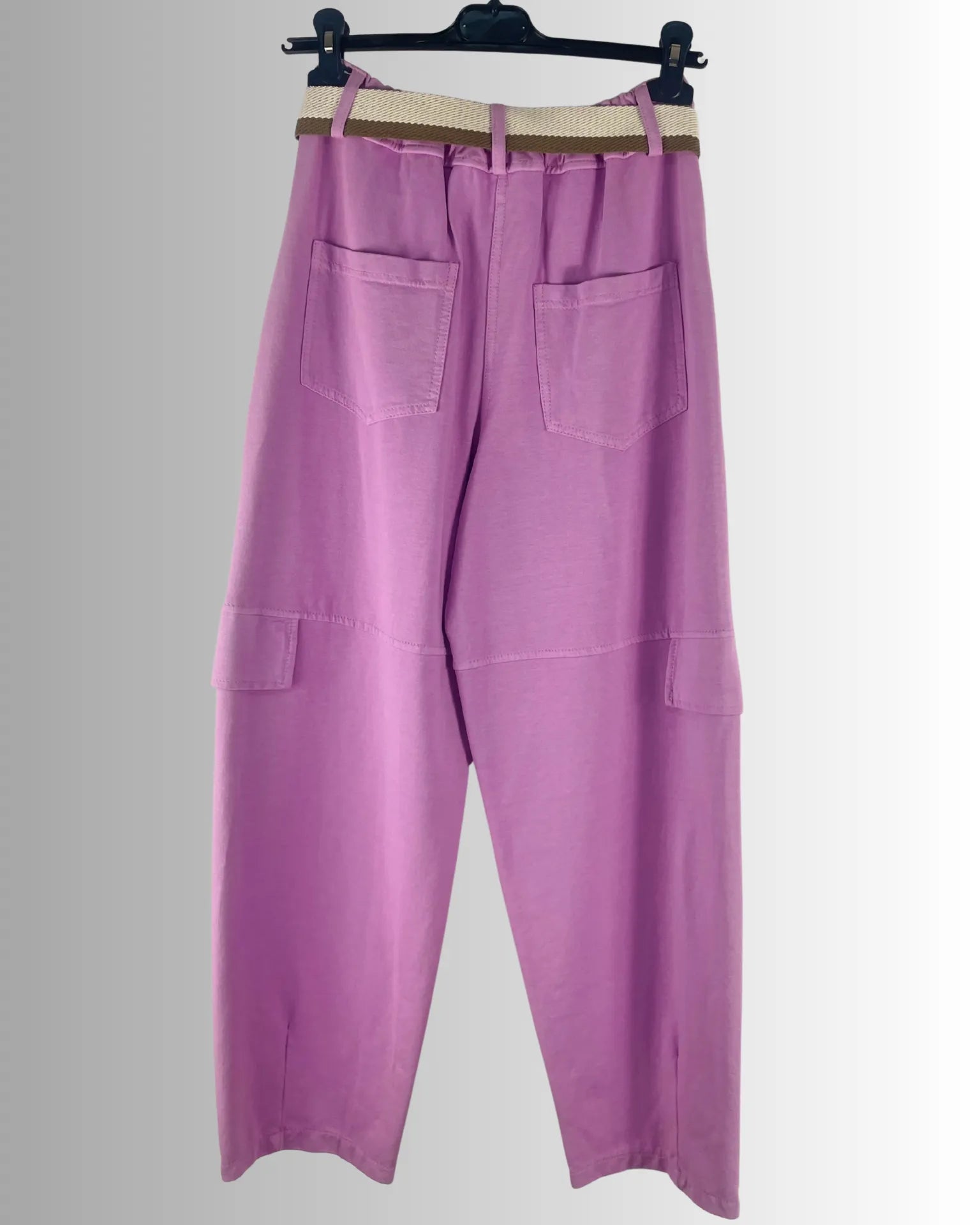 Jogging femme coupe droite avec ceinture tissée, poches avant et arrière, made in Italy vue de dos