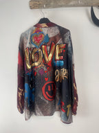 Blouse Love pop art bimatière viscose devant polyester dos statement coloré