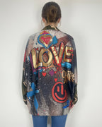 Blouse Love dos imprimé pop art Te quiero con lo smiley étoiles colorées