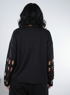 Sweat crâne romantique fleurs roses manches lacets rock viscose coton