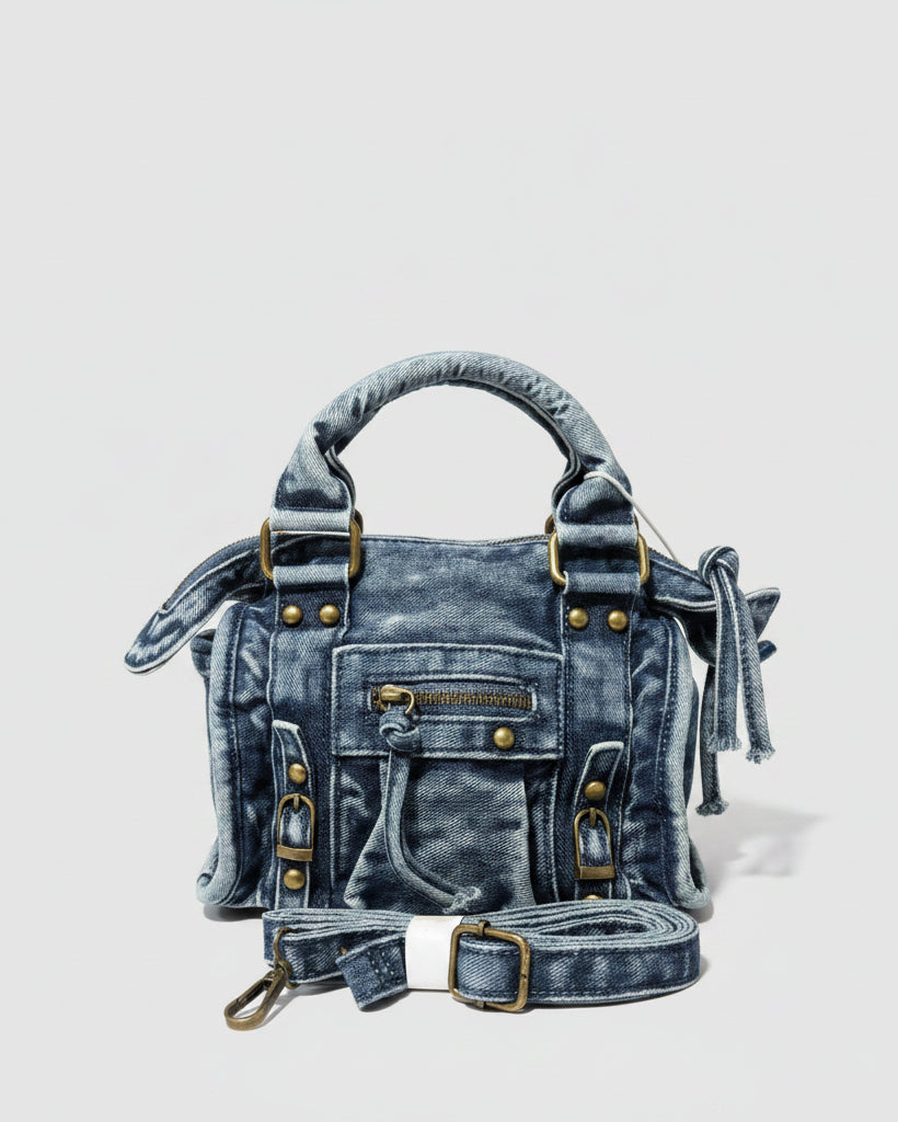 Sac Andrea Massi en jean avec bandoulière réglable et poche avant zippée