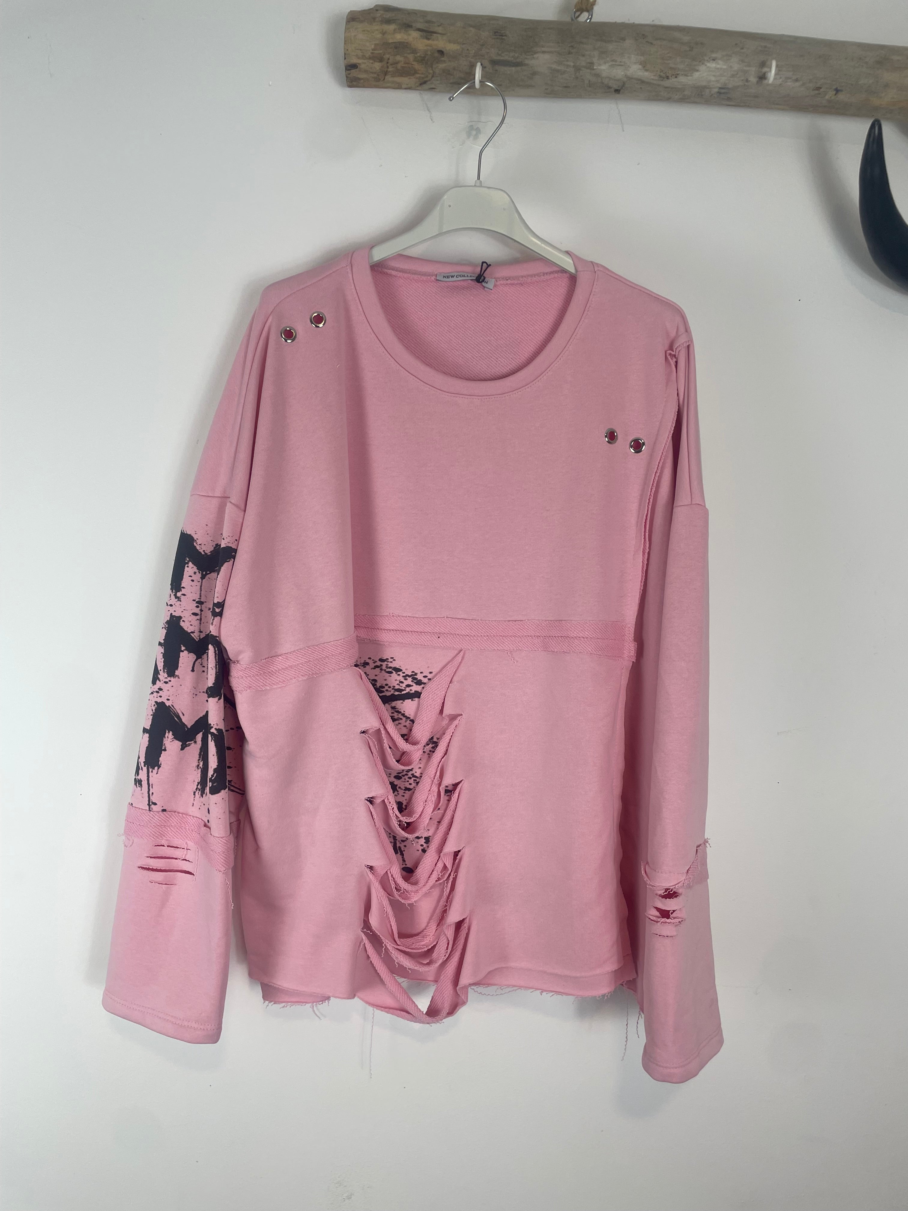 Sweat rock Amor déchiré destroy devant côtés boutons dorés made in Italy