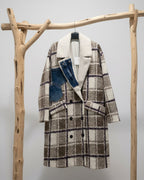 Manteau S.Woman carreaux beige marron coupe oversize 68x104 cm