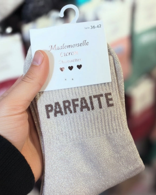 Chaussettes « Parfaite » Paillettes – Message Fun – Mademoiselle Citron – 36-42