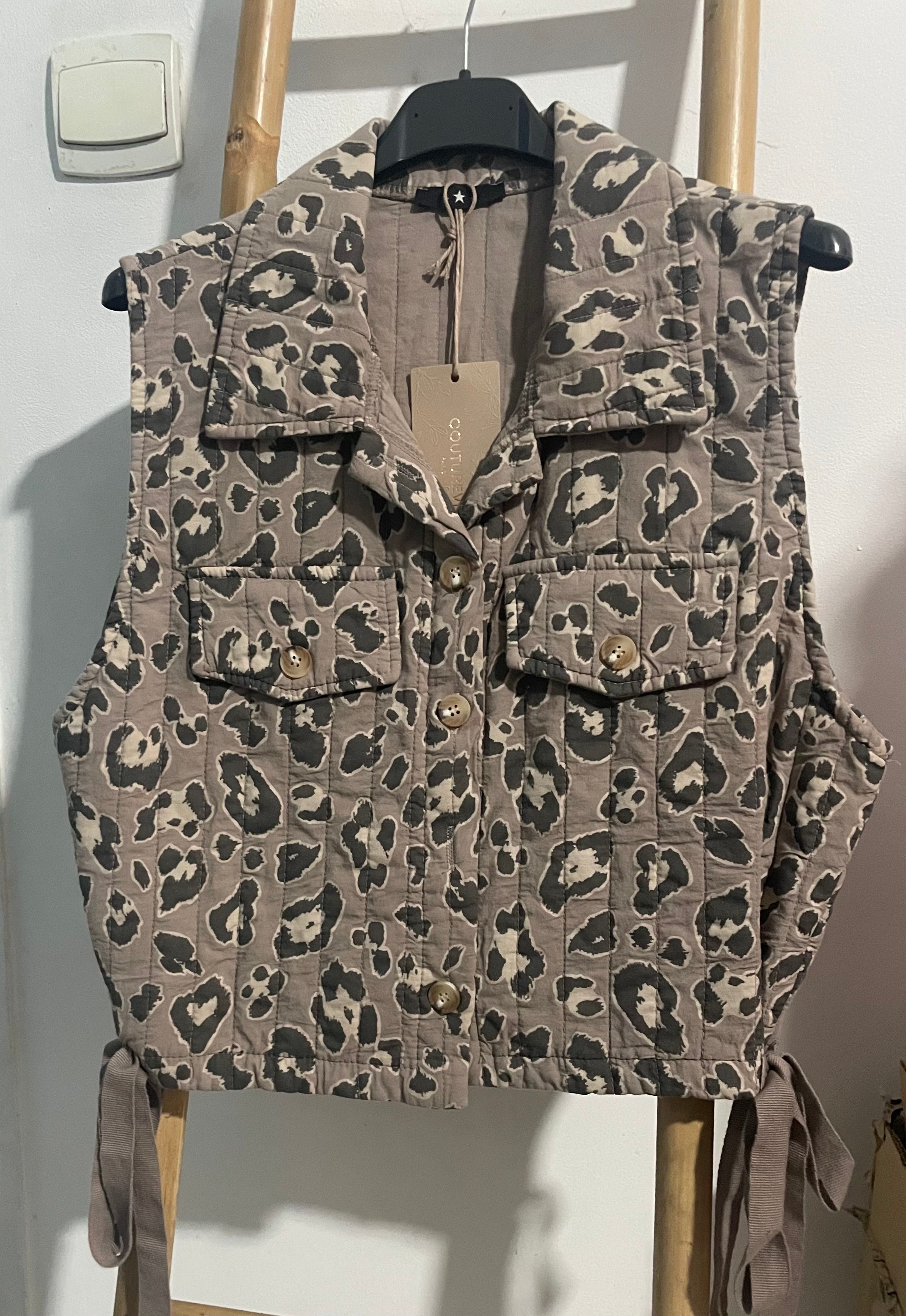 Veste Sans Manches Léopard Taupe
