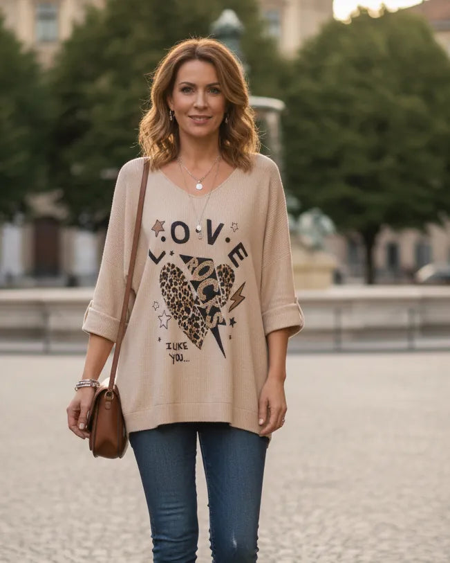 Pull femme maille love rocks ecru