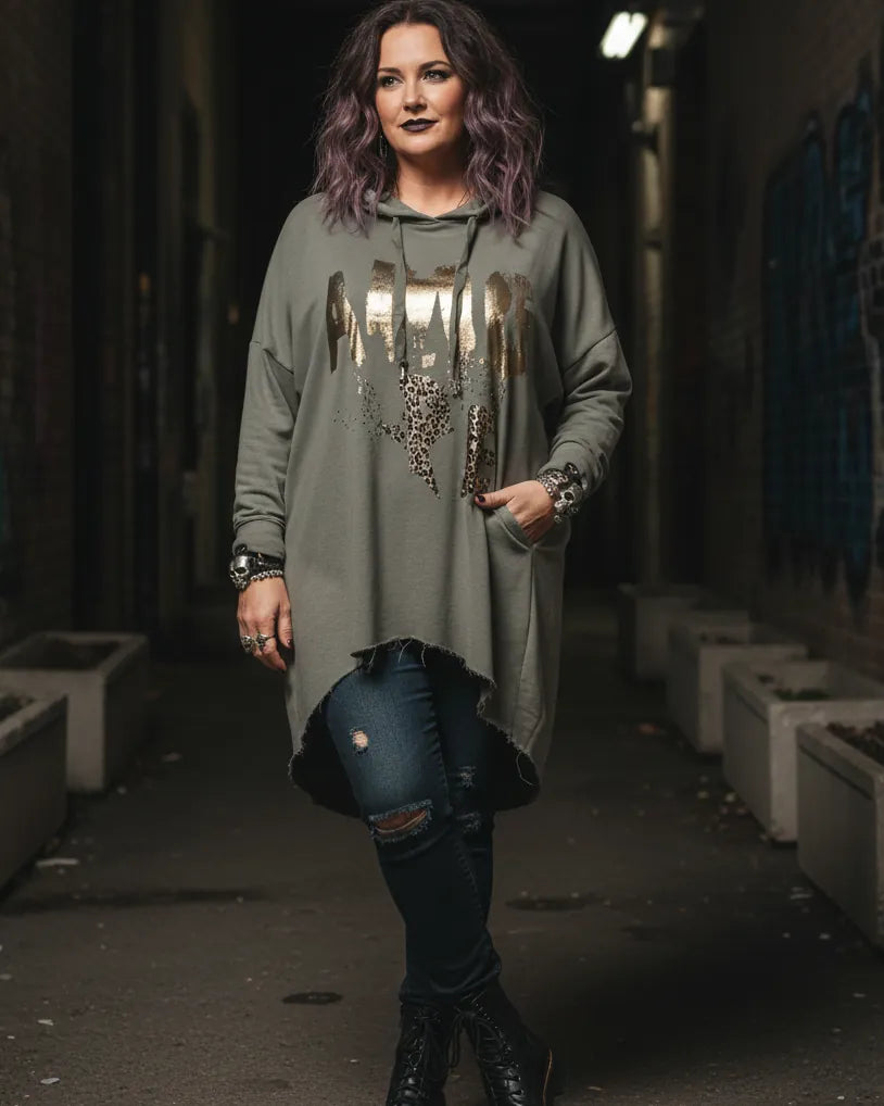 Tunique sweat taupe longue femme AMOR doré – Mam’sailes