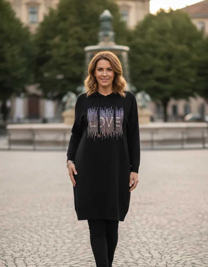 Sweat long oversize chocolat LOVE pour femme coupe confortable