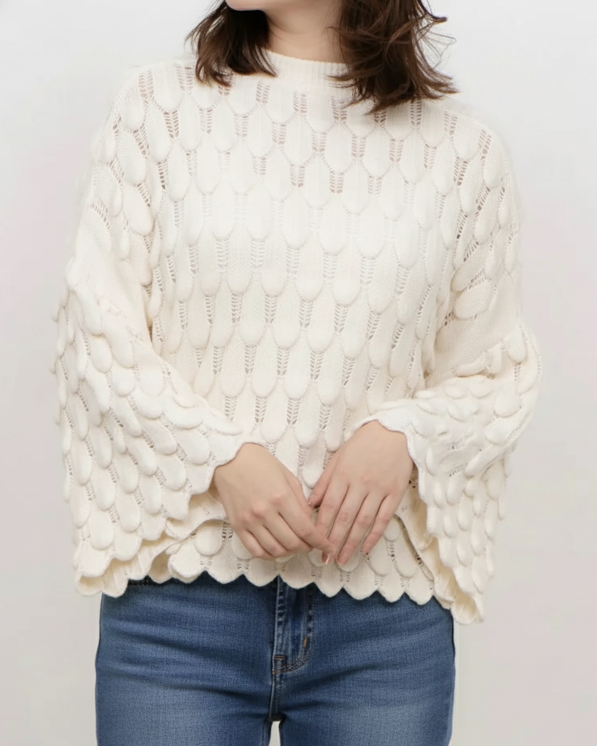 Pull Élise femme couleur écru – maille texturée