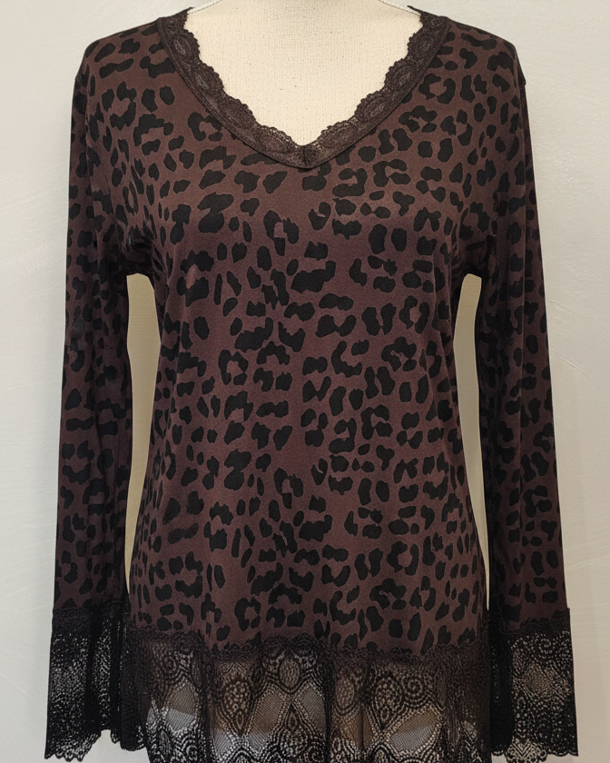 Haut léopard fond chocolat avec dentelle 