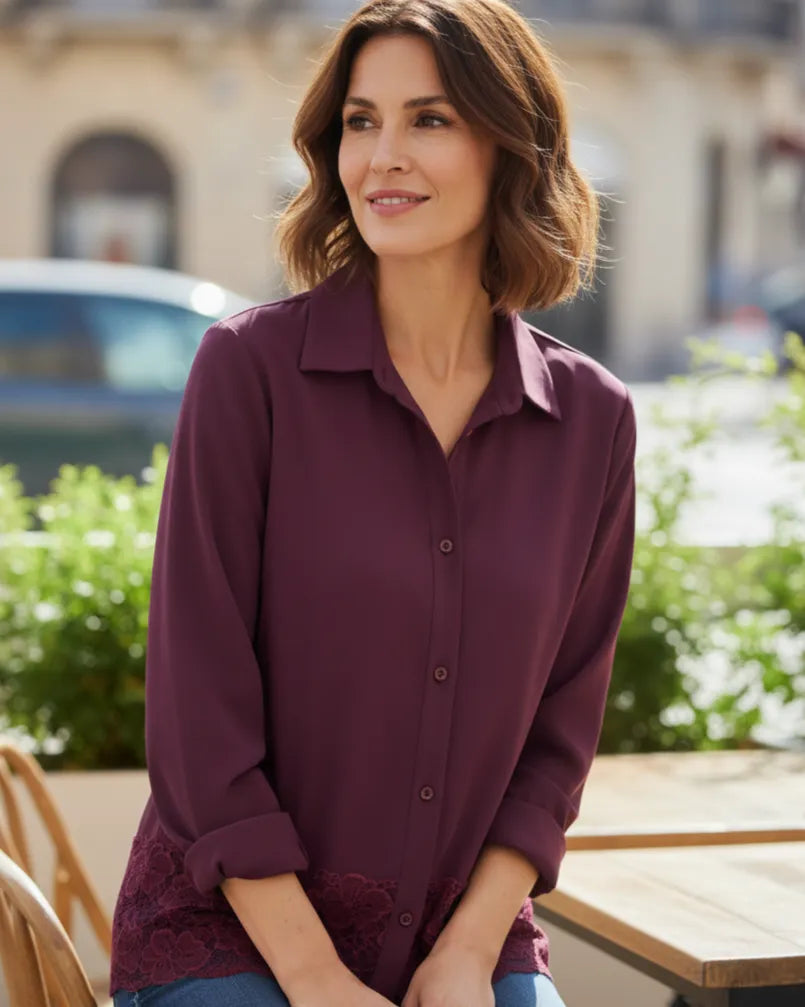 Chemise femme fluide avec dentelle sur le bas – élégance italienne chic