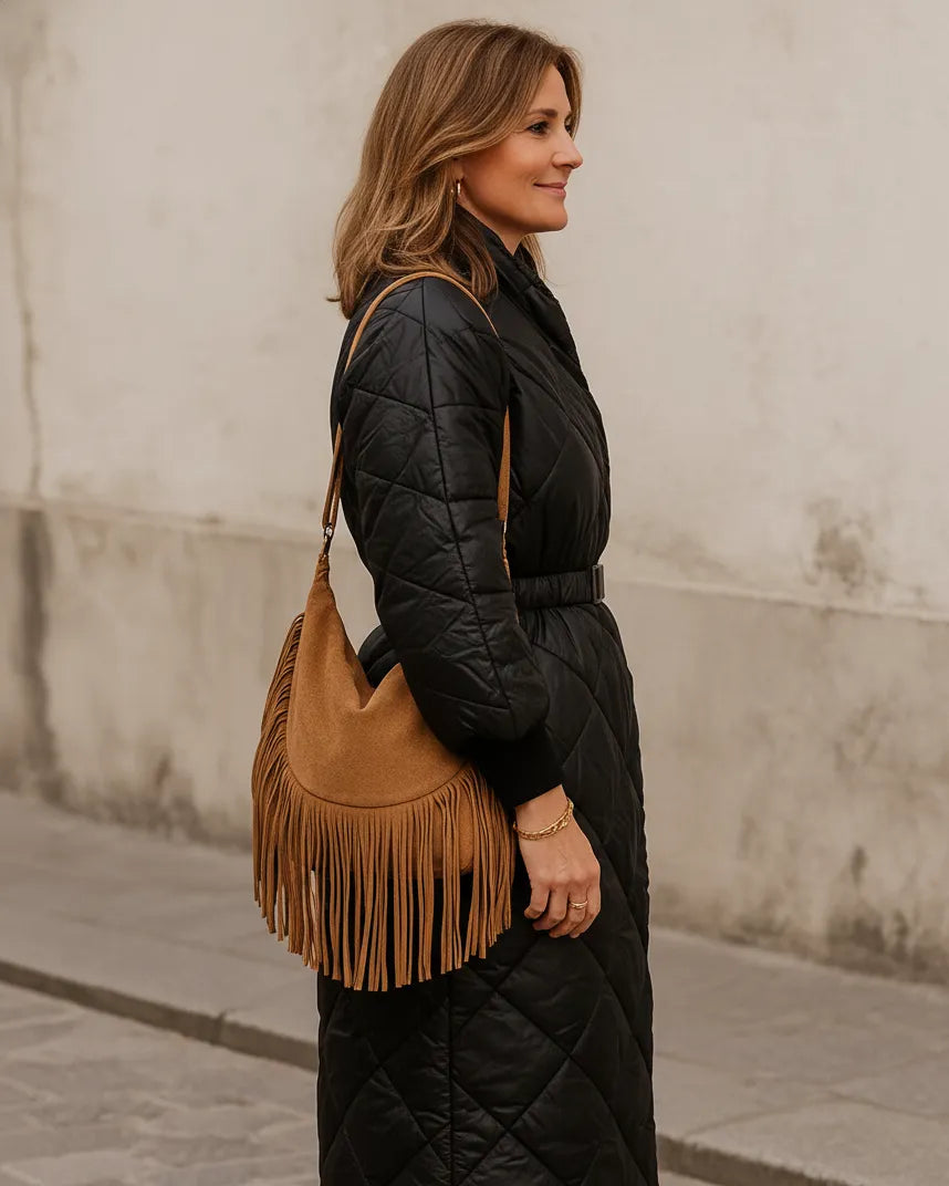 Doudoune Milano Chic noire femme, longue et matelassée avec ceinture à clip – made in Italy