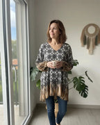 Tunique Giulia femme imprimé baroque noir et doré, manches dorées