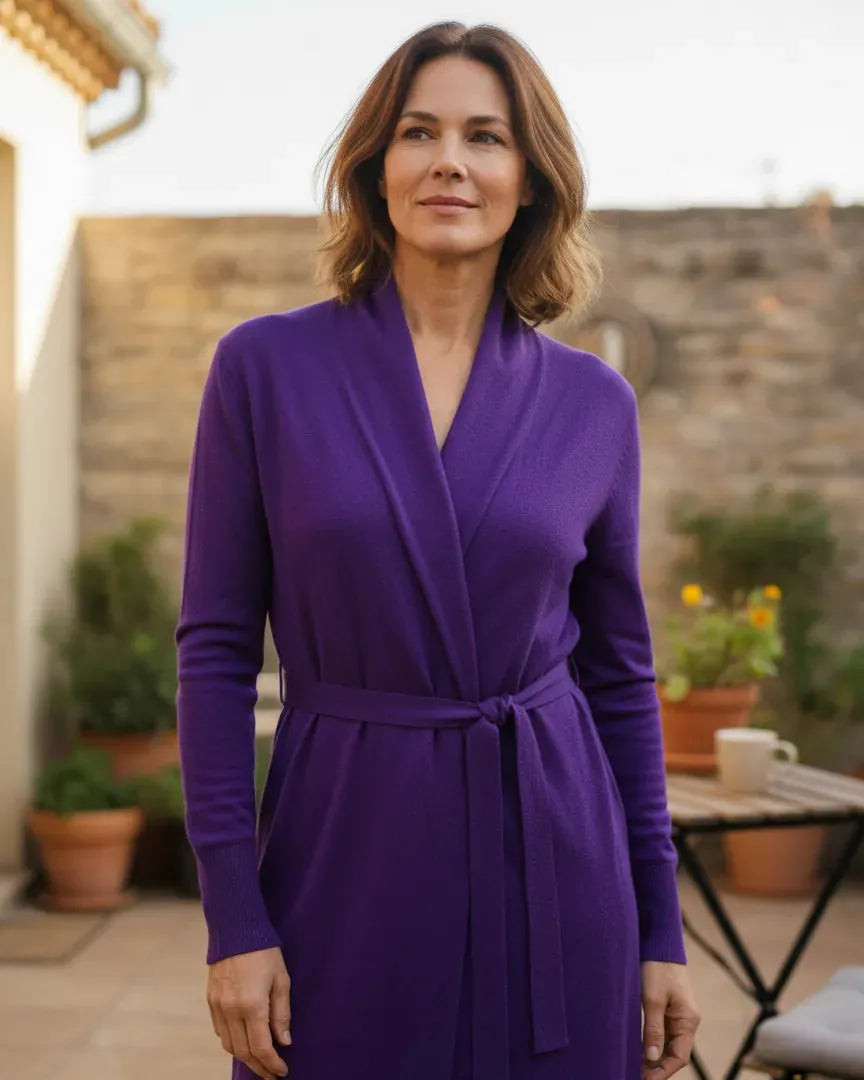 Gilet long femme avec ceinture à nouer, matière extensible, coupe fluide élégante