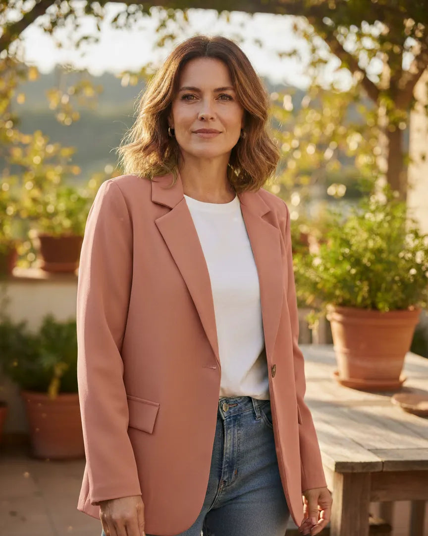 Blazer femme, coupe droite italienne élégante.