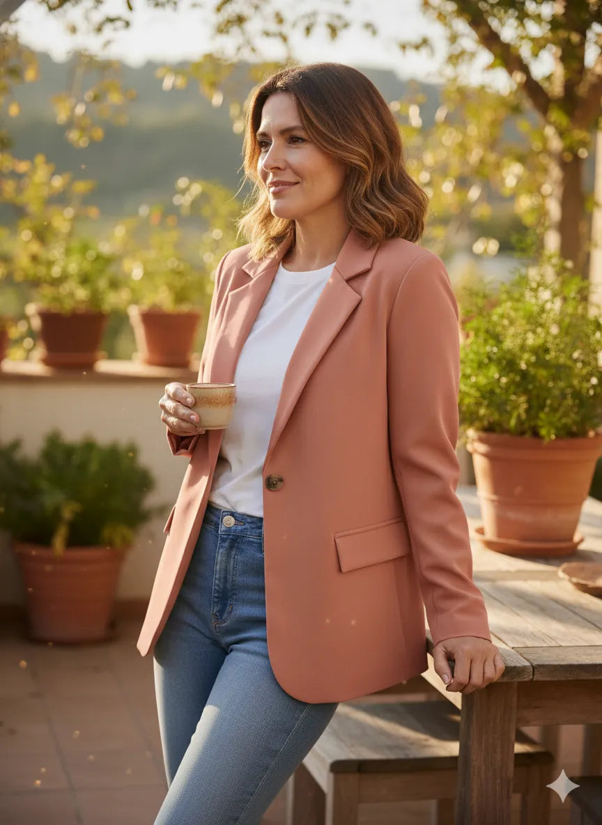 Blazer femme, coupe droite italienne élégante.