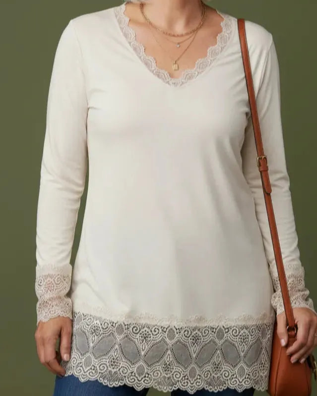 Rouleau Sous pull Dentelle Col V - Mam’s Ailes ecru