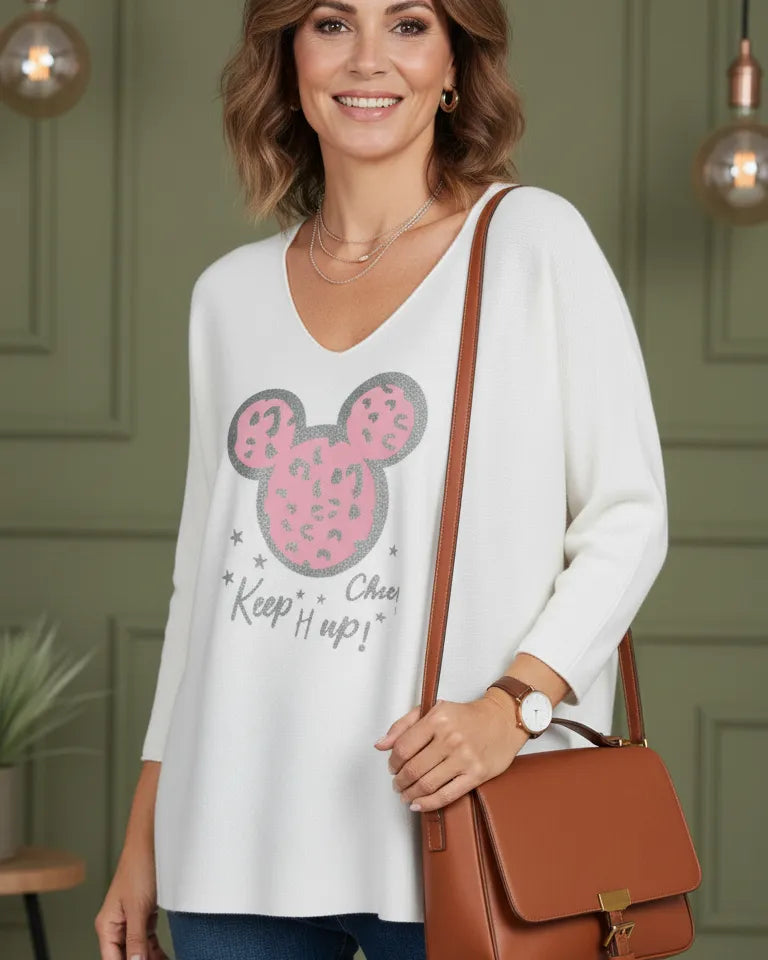 Pull Mickey femme col rond ample taille 36-48