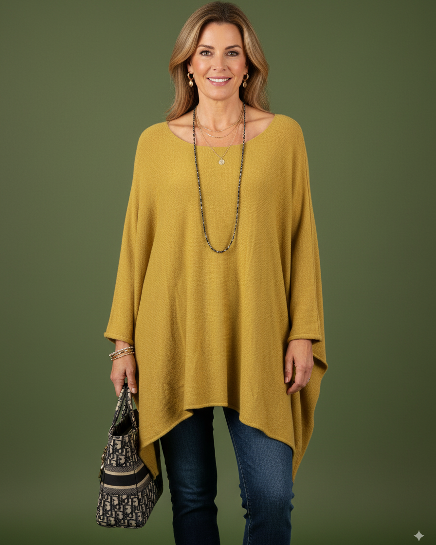Poncho femme oversize moutarde en maille douce Made in Italy