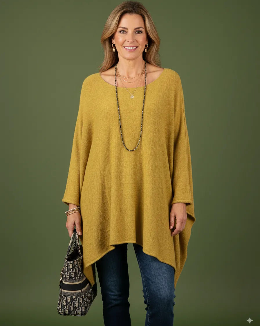Poncho femme oversize moutarde en maille douce Made in Italy