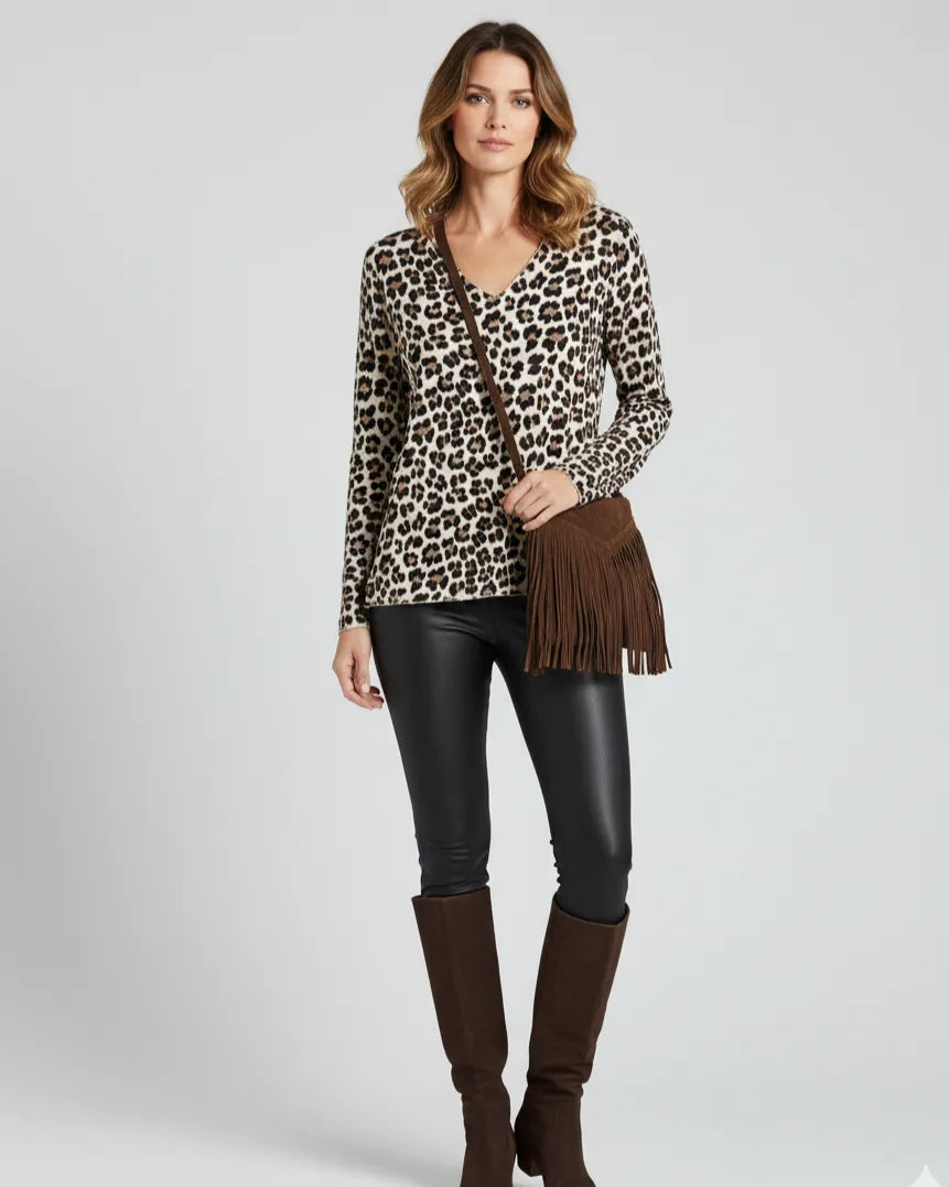 Pull chaud femme motif léopard, taille unique 34-42, coupe fluide et élégante
