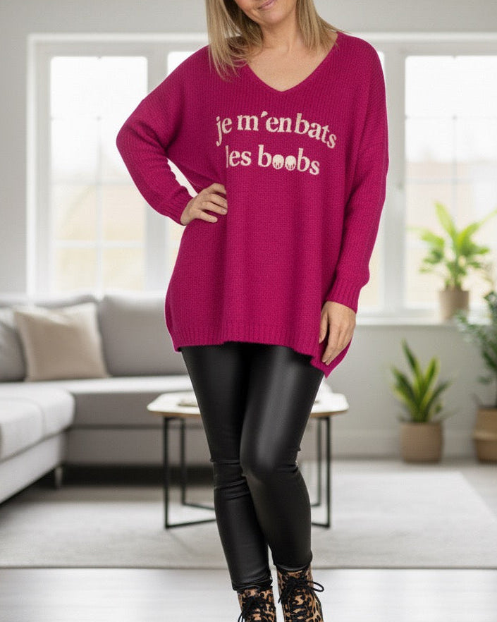 Pull femme oversize fun et décontracté fushia