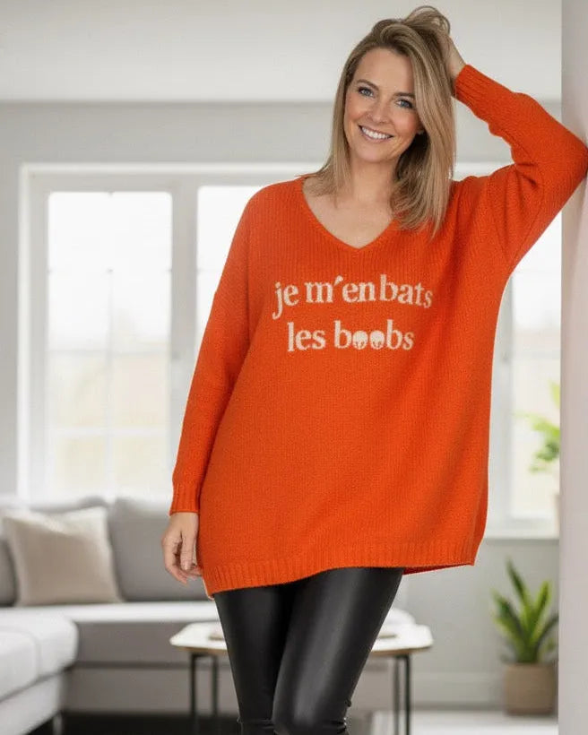 Pull femme oversize fun et décontracté orange