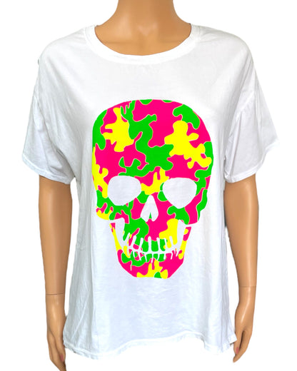 Tee shirt tête de mort fluo