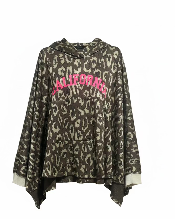 Sweat capuche California paillettes poignets manches chauve-souris 36-54