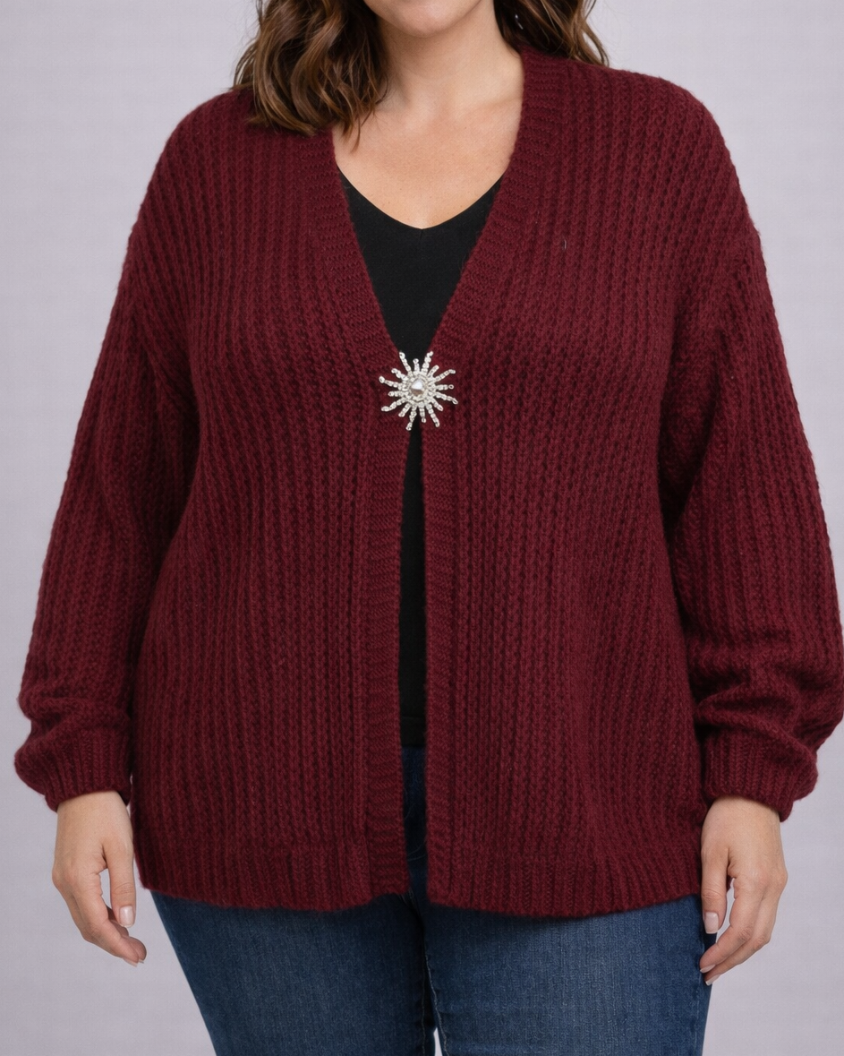 Gilet lie de vin broche dorée maille épaisse oversize made in Italy