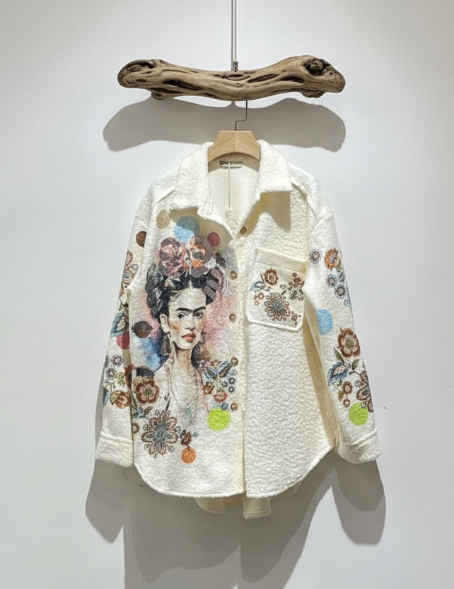 Veste Frida Kahlo blanc cassé pilou doux 67x87 cm made in Italy