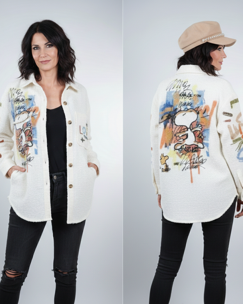 Veste Snoopy artistique blanc cassé pilou doux made in Italy 36-48