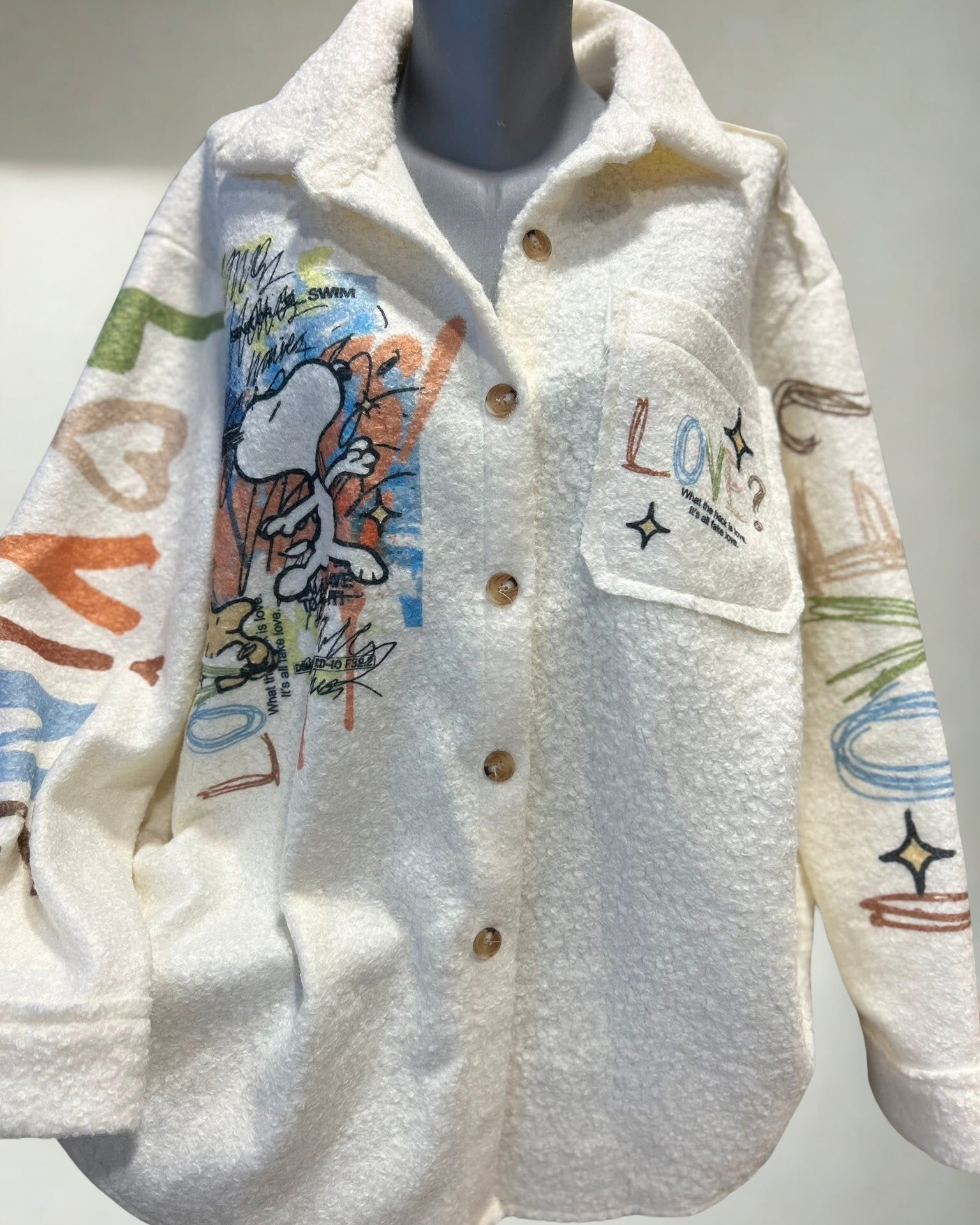 Veste Snoopy blanc cassé pilou doux chaude confortable made in Italy