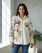 Veste Frida Kahlo artistique blanc cassé pilou doux made in Italy 36-48
