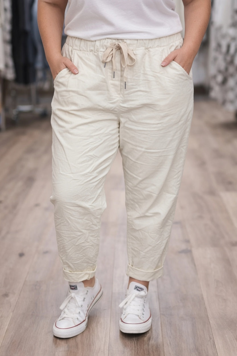 Pantalon magique élastique taille inclusive 36-50 couleur blanc cassé 