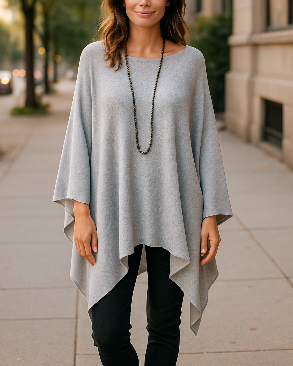 Poncho maille douce femme couleur moutarde, gris ou violet