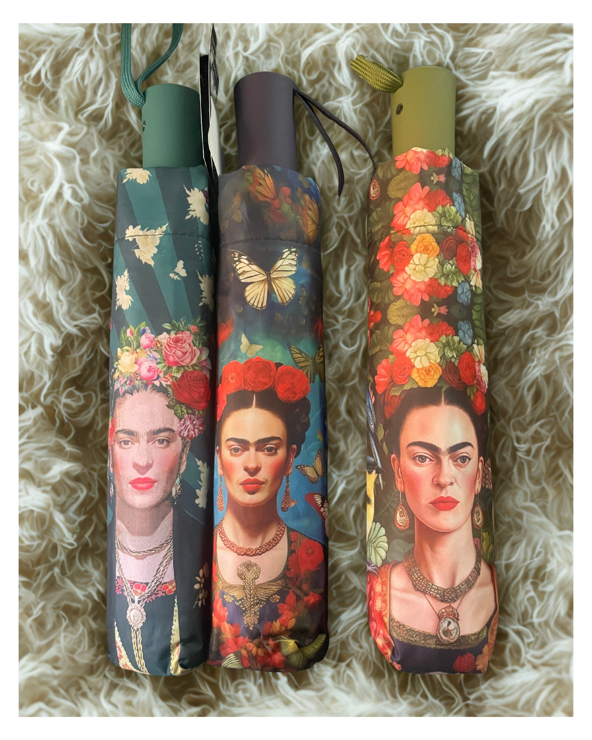 Parapluie pliant 31 cm avec impression Frida Kahlo, design Italie, fabrication Madrid