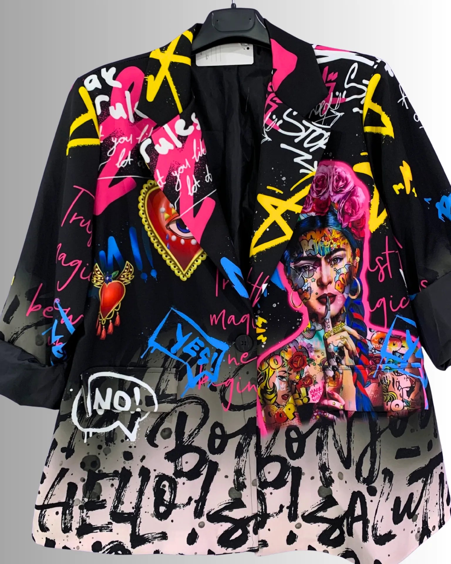 Blazer femme imprimé Frida Kahlo pop art street style – made in Italy