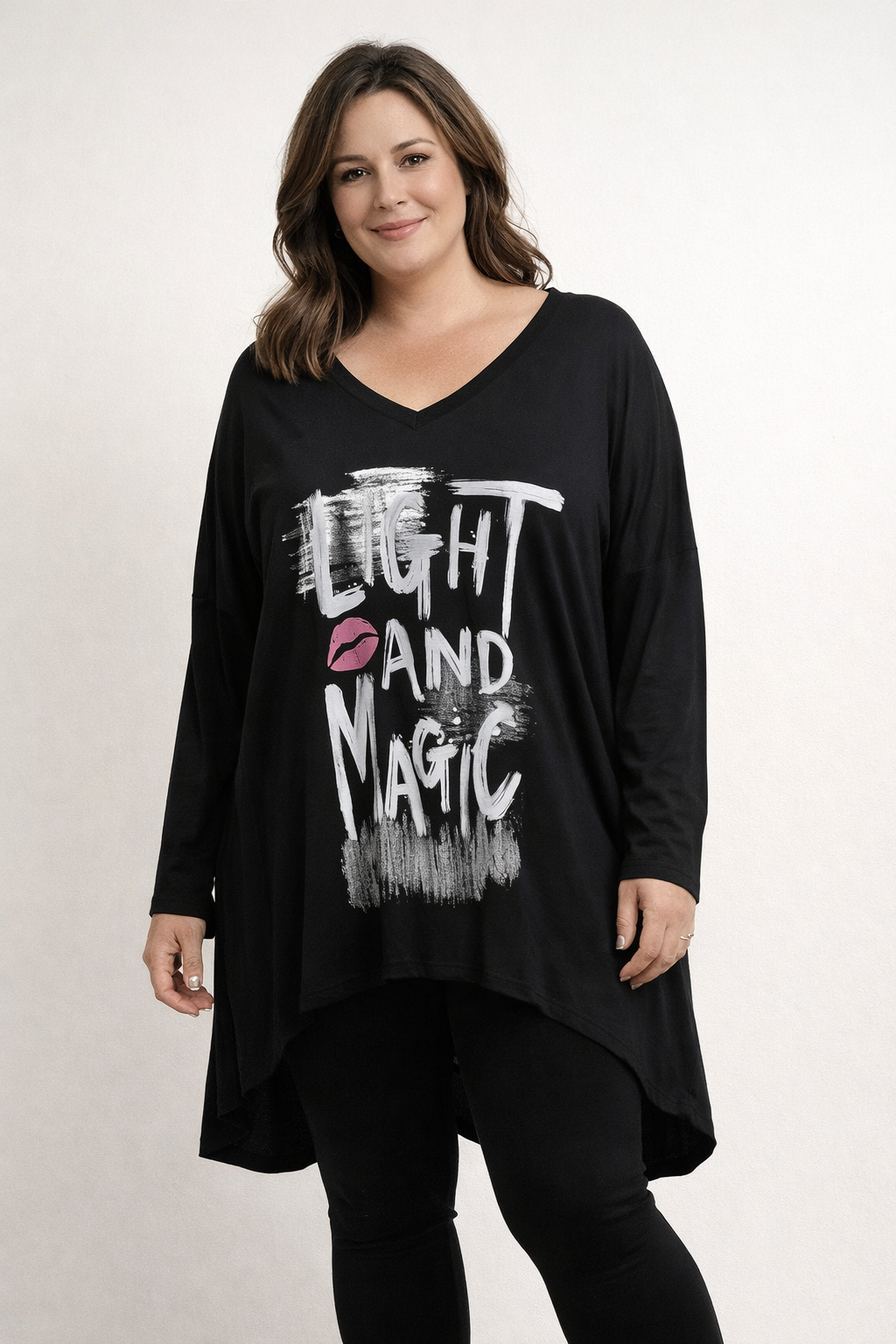 Tunique Light and Magic grande taille 42-56 coton élasthanne confortable couleur noire