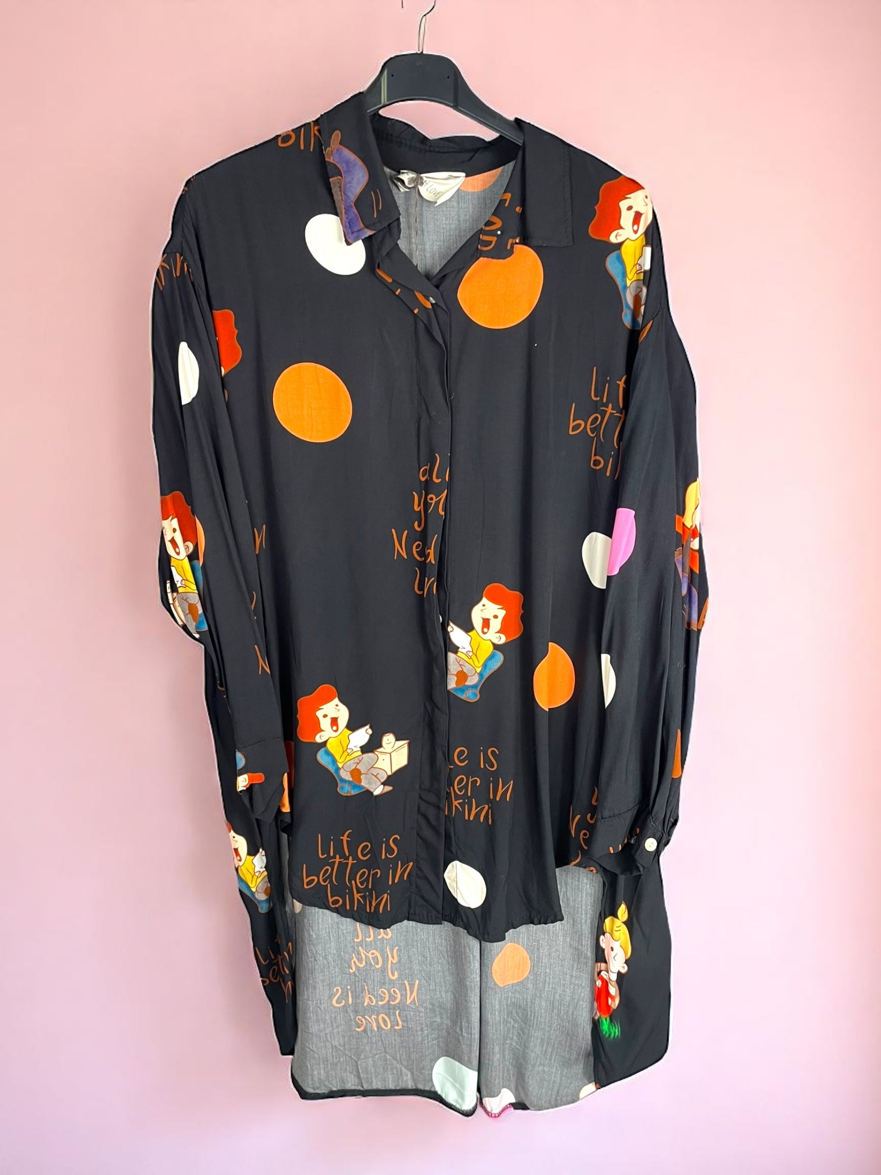 Robe chemise Bikini Vibes viscose écru imprimé Life is better in bikini